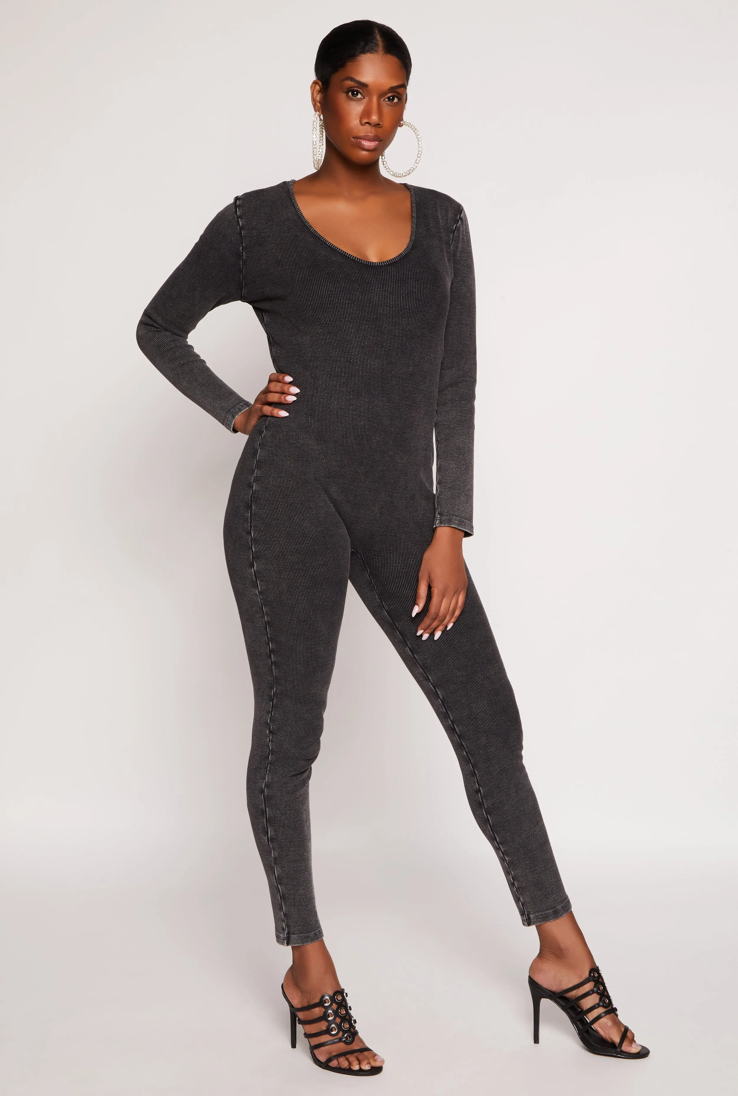 Acid Wash V Neck Catsuit
