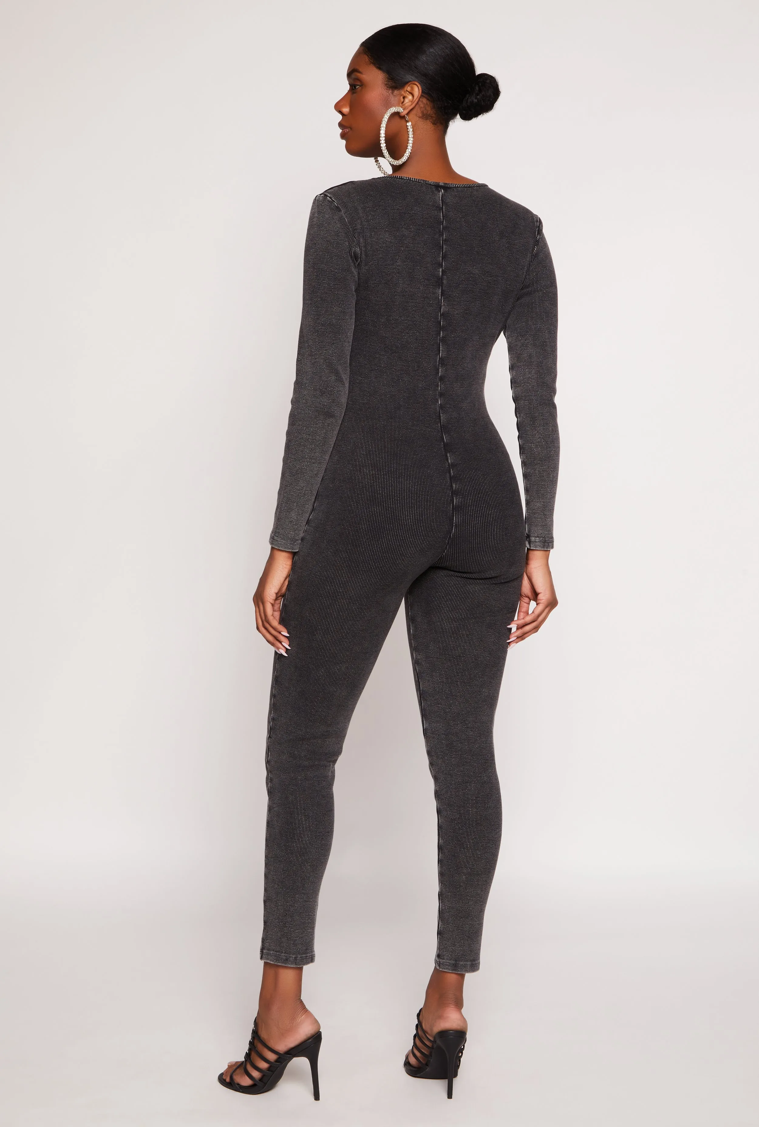 Acid Wash V Neck Catsuit