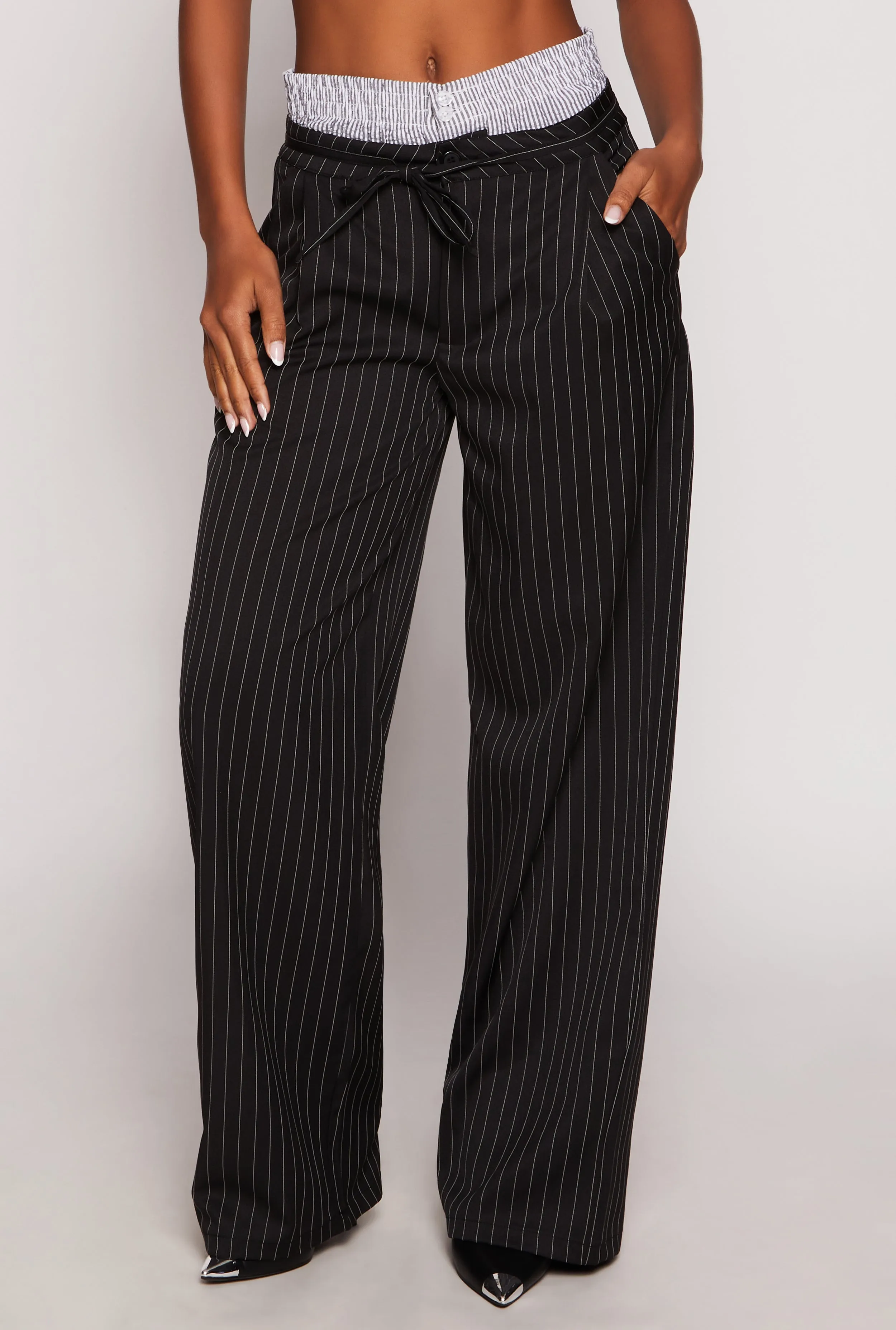 Almost Famous Boxer Detail Pinstripe Pants