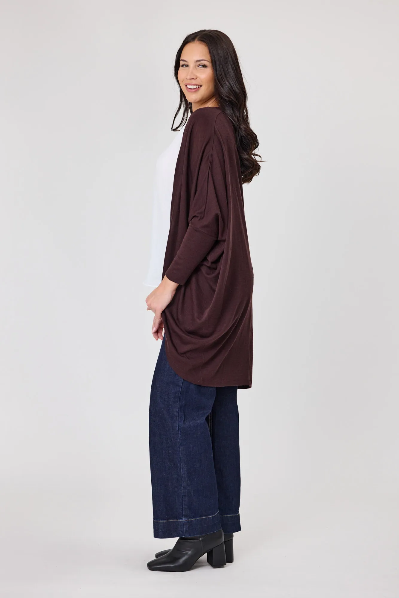 Alpine by Shine On Alaska Merino Drape Cardigan Chocolate
