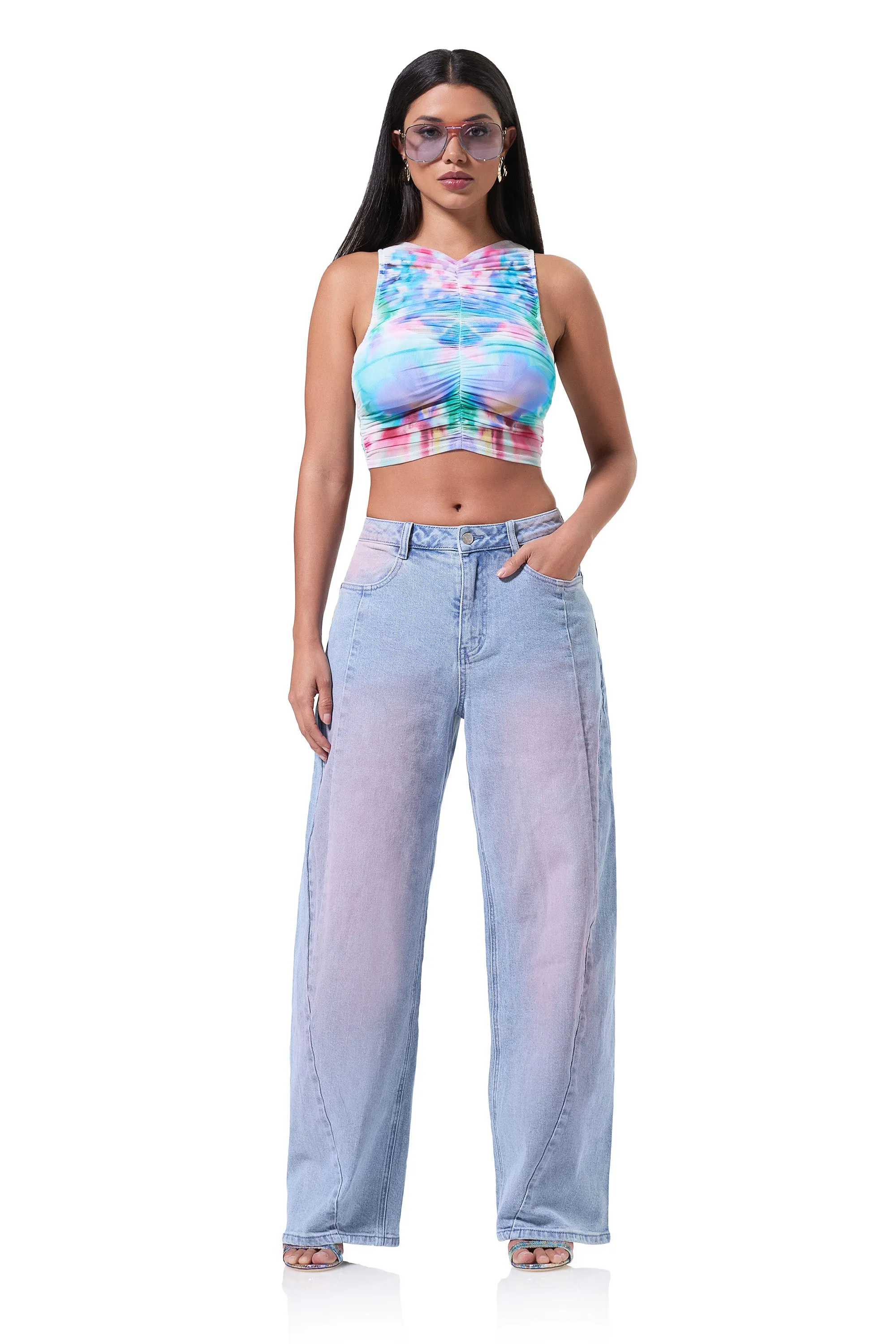 Archer Barrel Pant - Blue Pink Wash