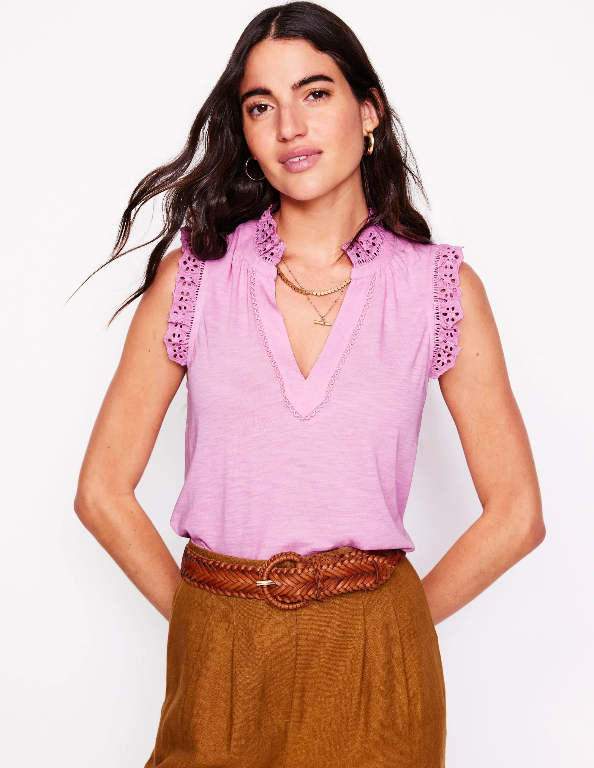 Aria Broderie Trim Vest-Soft Lavender