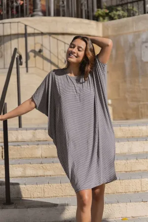 Betty Basics Maui Dress Charcoal Stripe