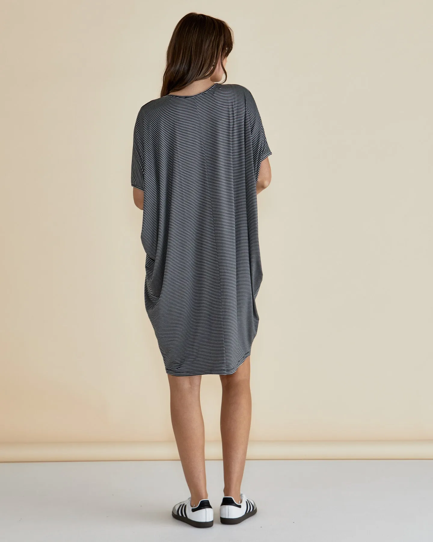 Betty Basics Maui Dress Charcoal Stripe