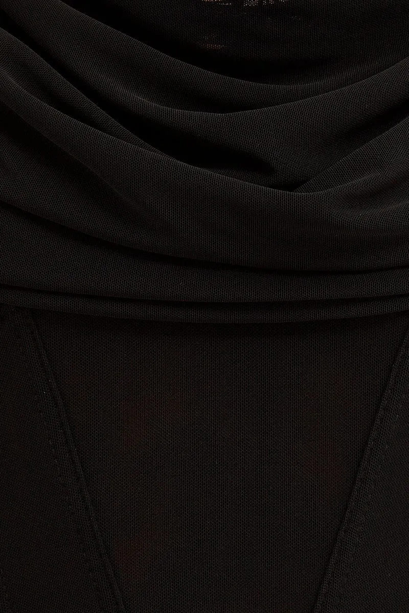 Black Corset Top Sleeveless Cowl Neck Crop Mesh