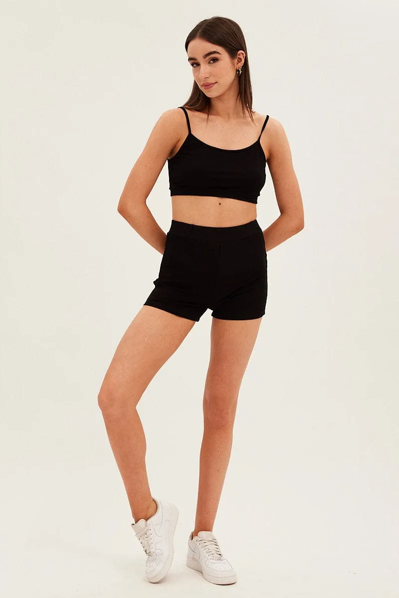 Black Crop Singlet Loungewear Set