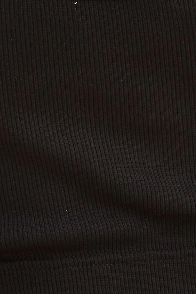 Black Crop Top Cotton Blend Rib Tank Elasticated Hem