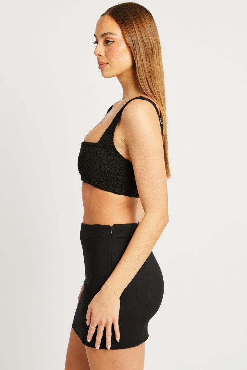 Black Crop Top Textured