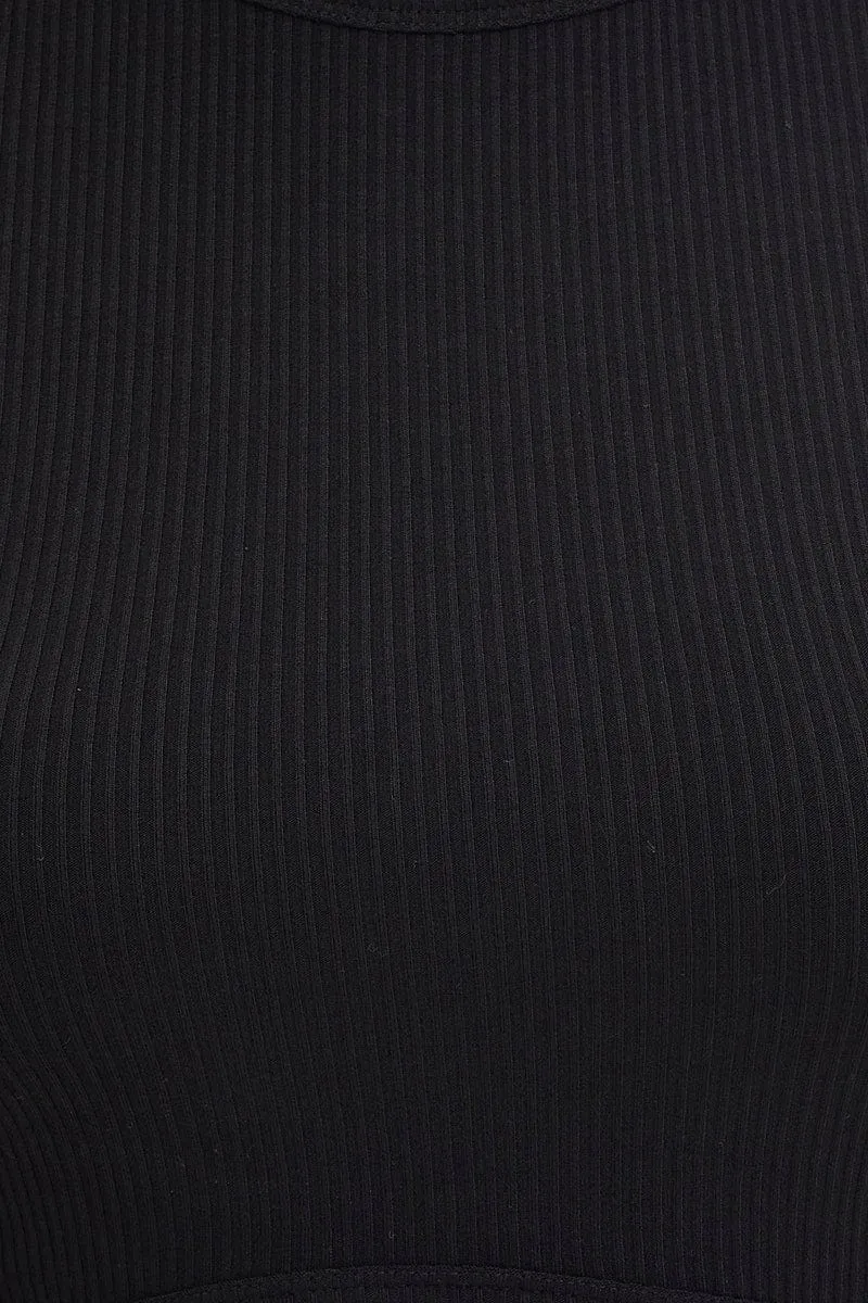 Black Curved Hem T Shirt Ribbed