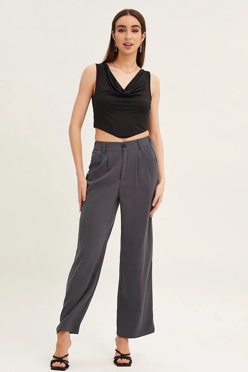 Black Dip Hem Cowl Neck Top