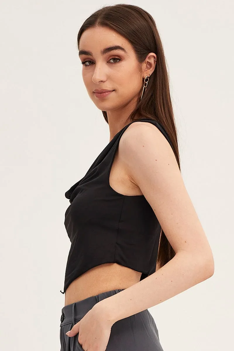 Black Dip Hem Cowl Neck Top
