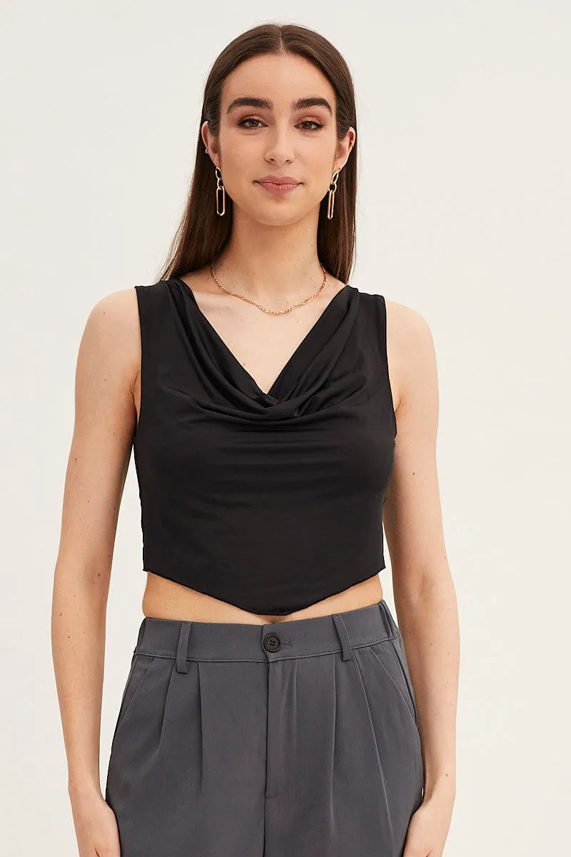 Black Dip Hem Cowl Neck Top
