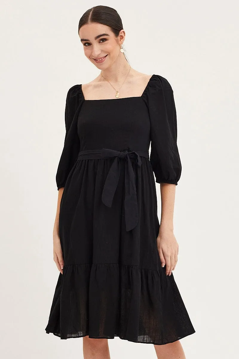 Black Dress Puff Sleeve Maxi