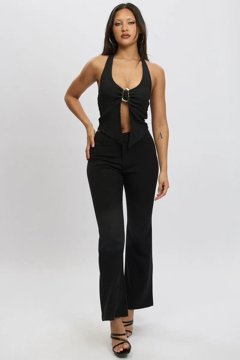 Black Halter Neck Top Metal Buckle
