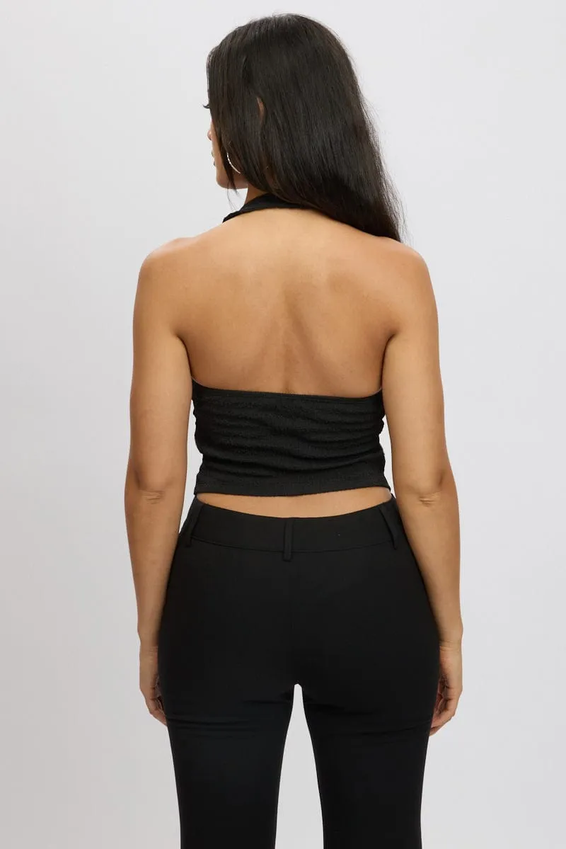 Black Halter Neck Top Metal Buckle