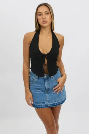 Black Halter Neck Top Rib