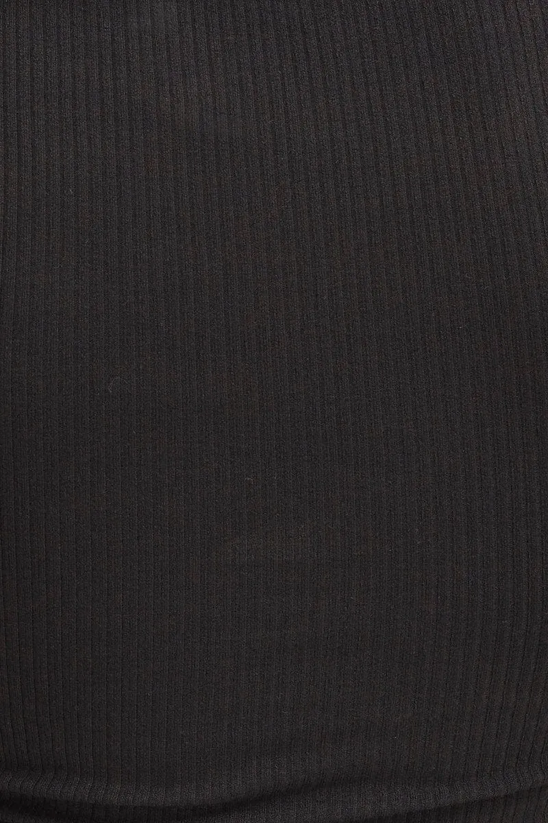 Black Jersey Dress Short Sleeve Midi Ribbed