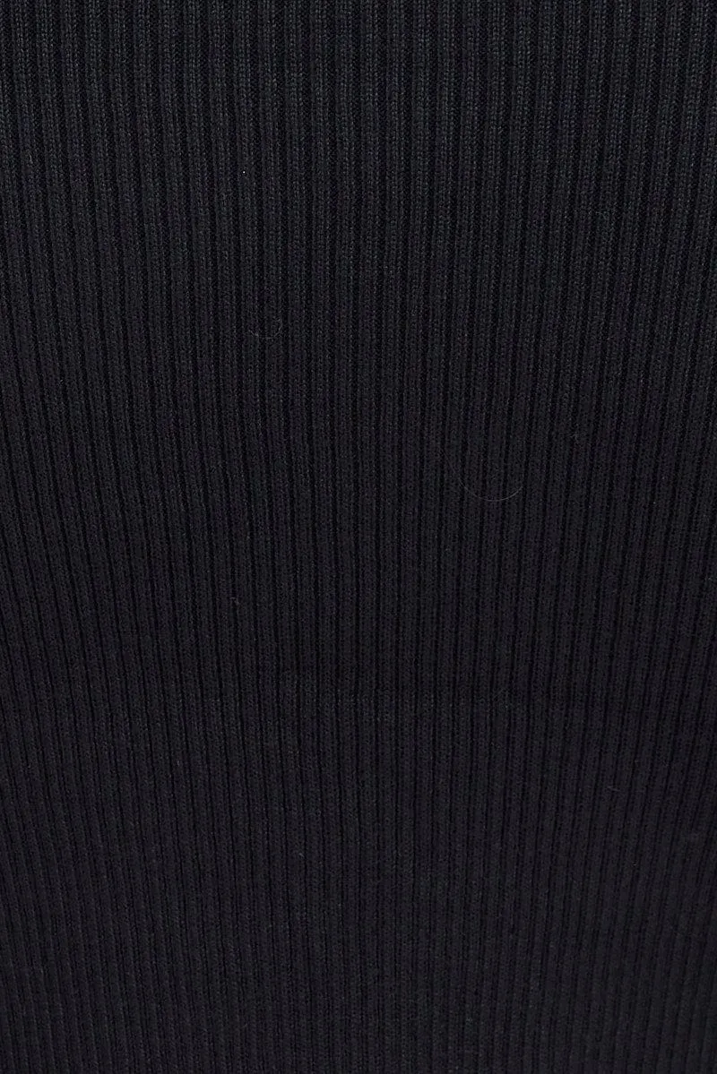 Black Knit Top Lace up Detail
