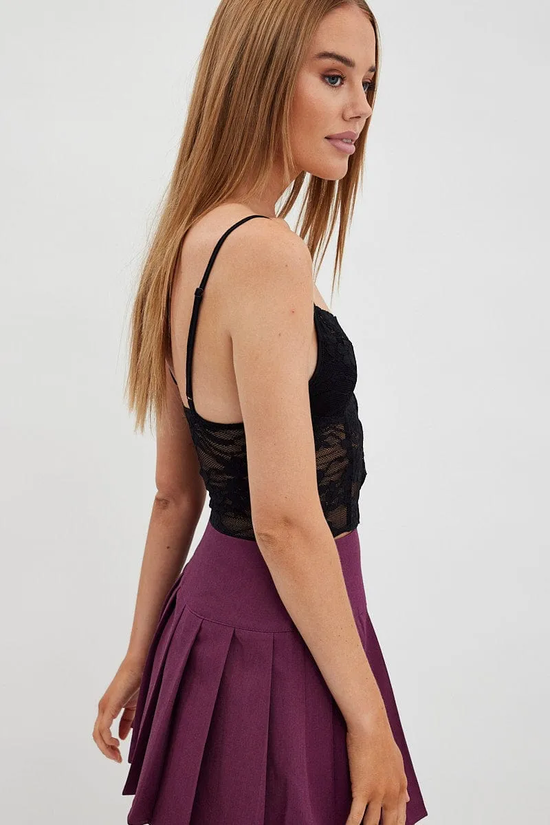 Black Lace Cami Sleeveless Sweetheart Crop Stretch