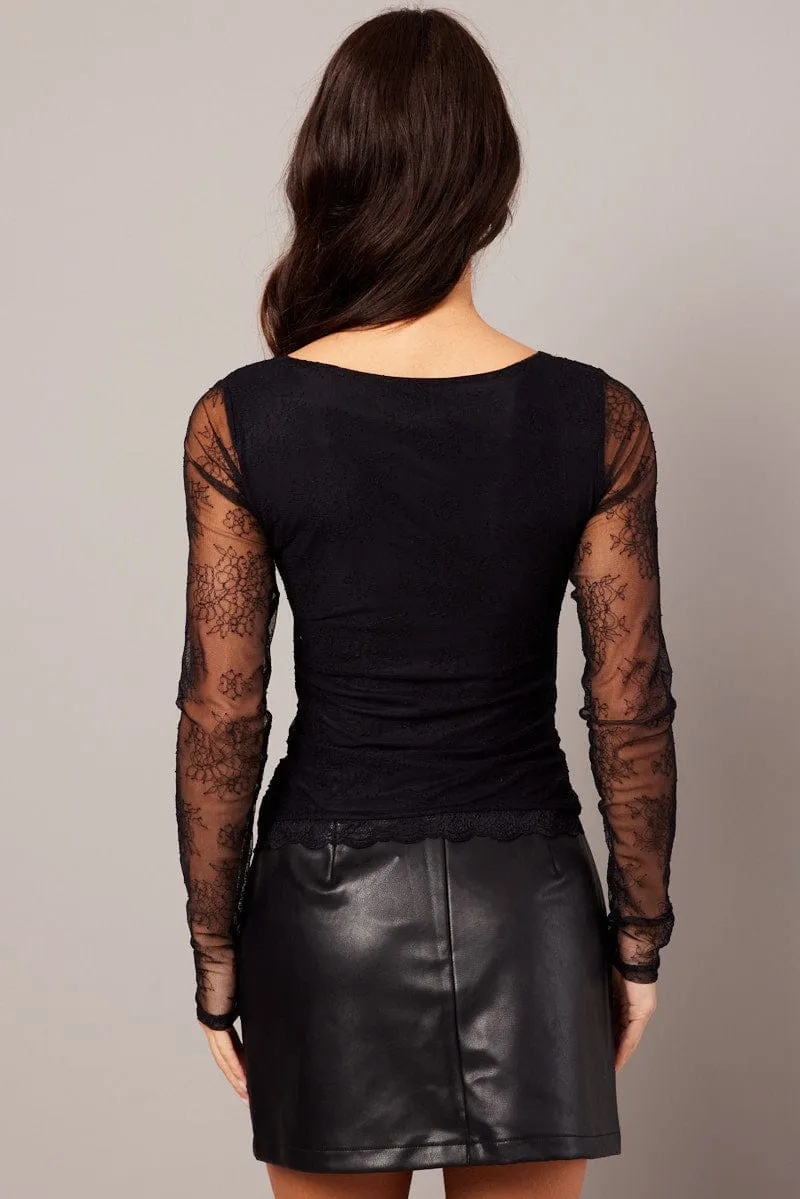Black Lace Top Long Sleeve