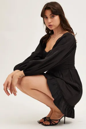 Black Long Sleeve A-Line Mini Dress