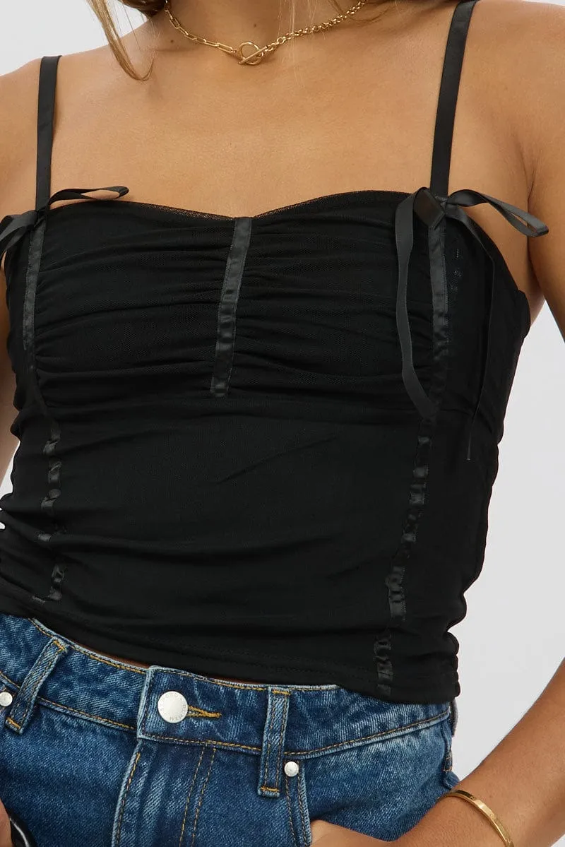 Black Mesh Singlet Top