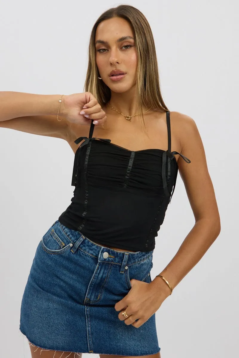 Black Mesh Singlet Top
