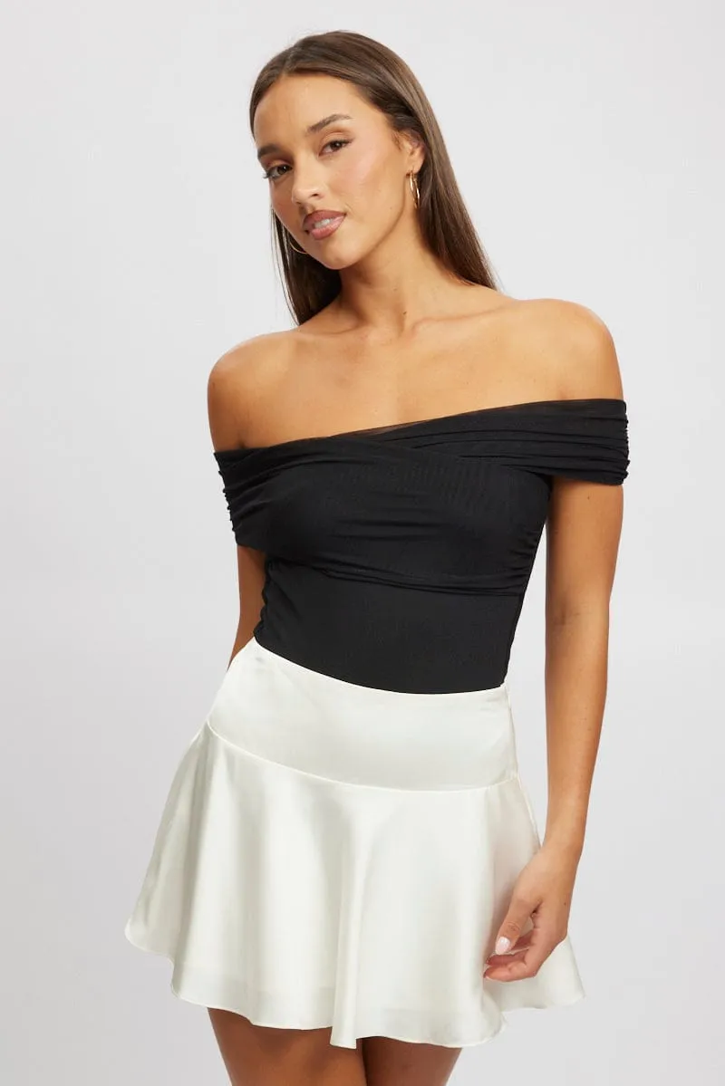 Black Off Shoulder Bodysuit Mesh