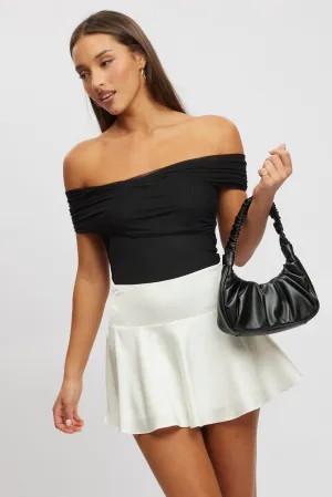 Black Off Shoulder Bodysuit Mesh