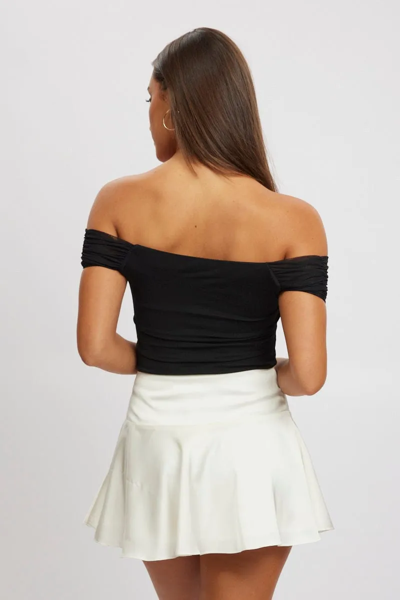 Black Off Shoulder Bodysuit Mesh
