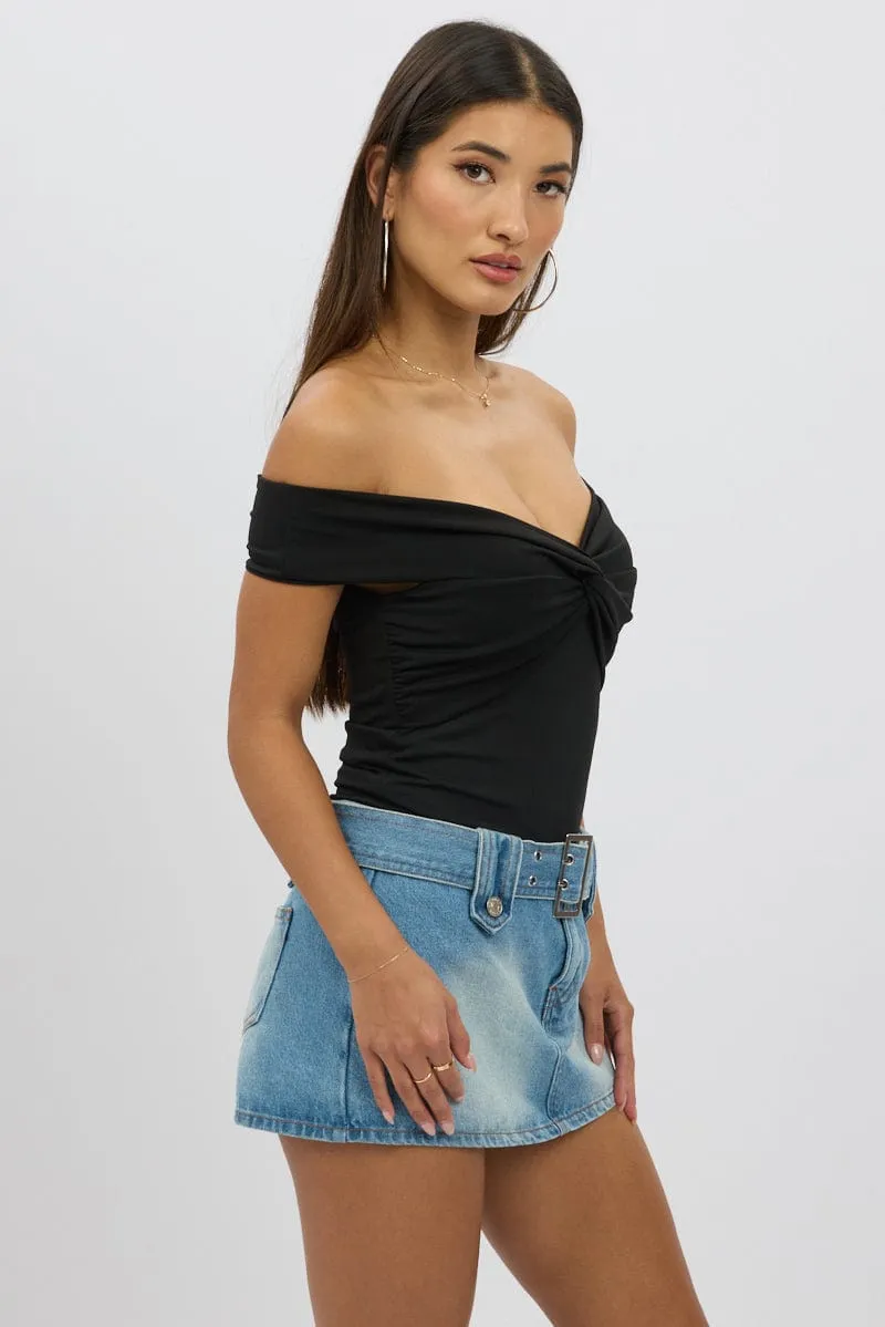 Black Off Shoulder Top Twisted Bust