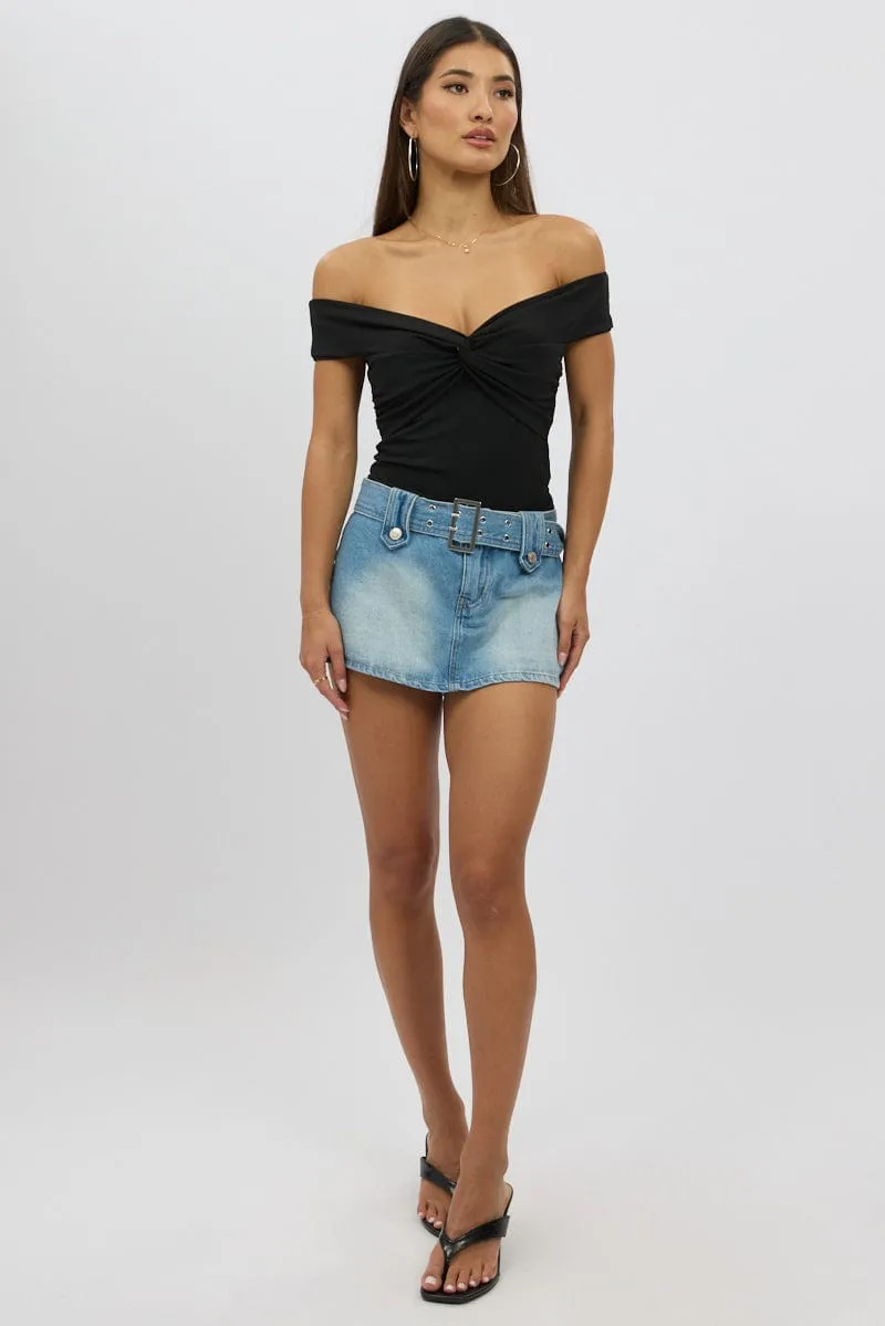 Black Off Shoulder Top Twisted Bust