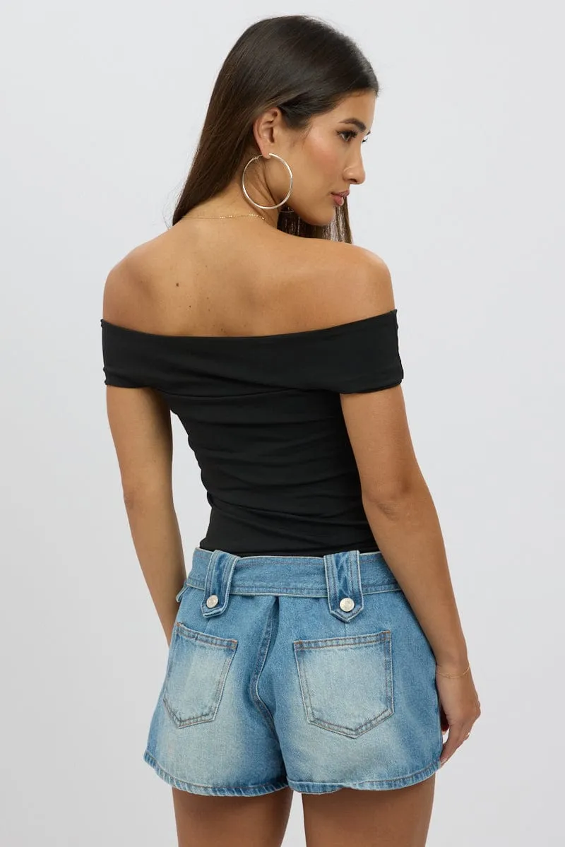 Black Off Shoulder Top Twisted Bust
