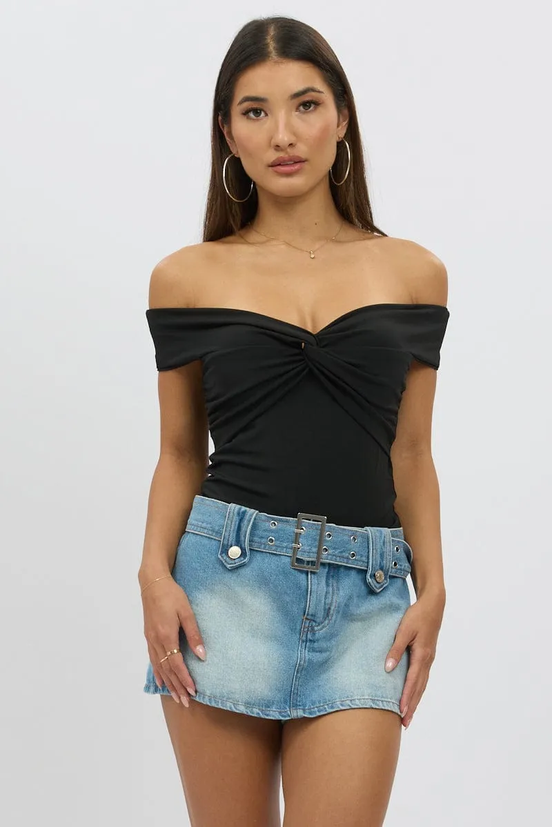 Black Off Shoulder Top Twisted Bust