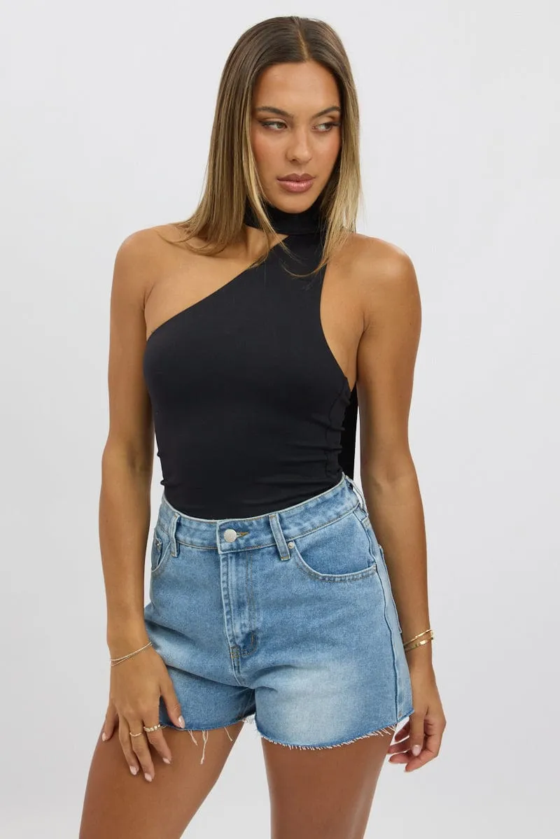Black One Shoulder Top Scarf Neck