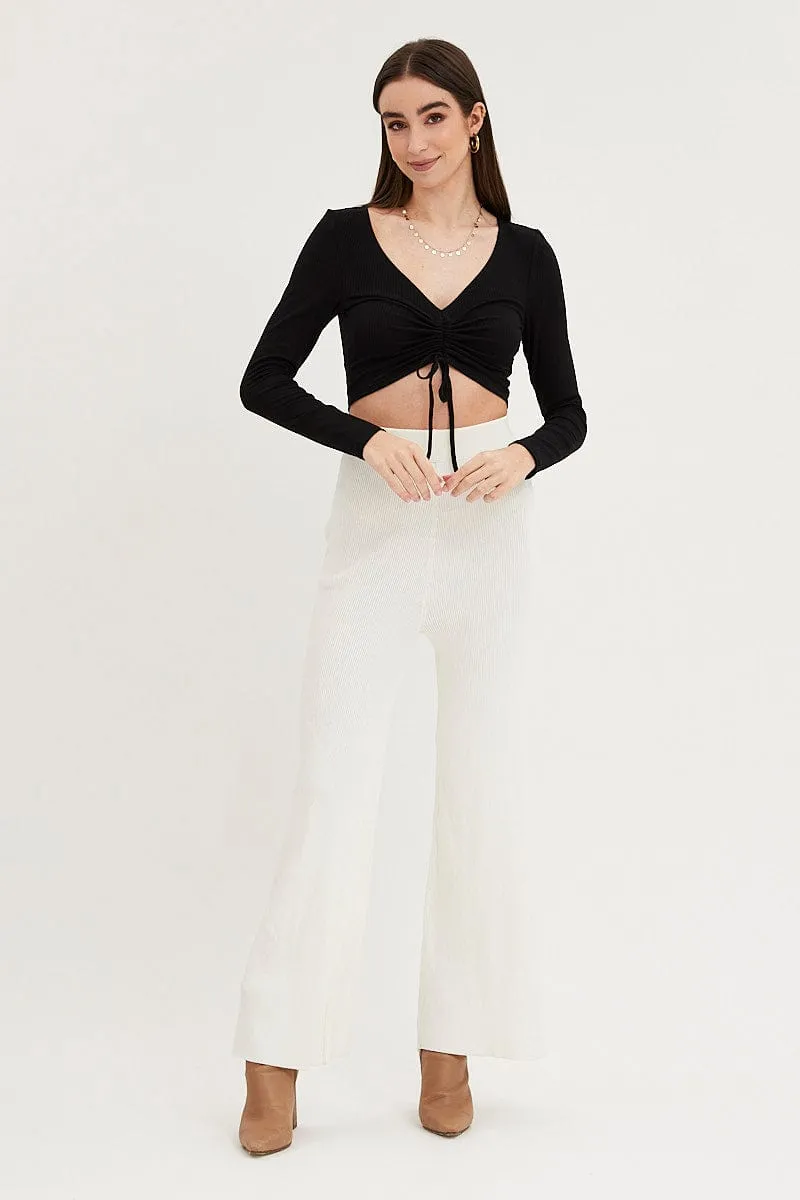 Black Rib Crop Top Long Sleeve