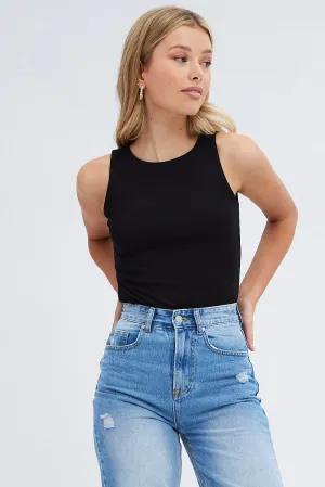 Black Round Neck Sleeveless Bodysuit
