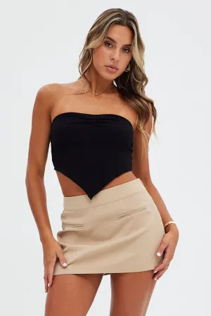 Black Scarf Top Sweetheart Neck