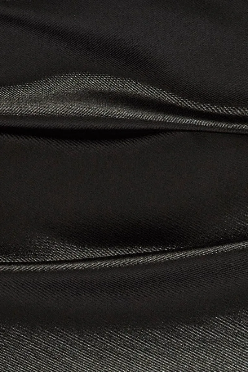 Black Slip Dress Satin Flower Embroidery Applique