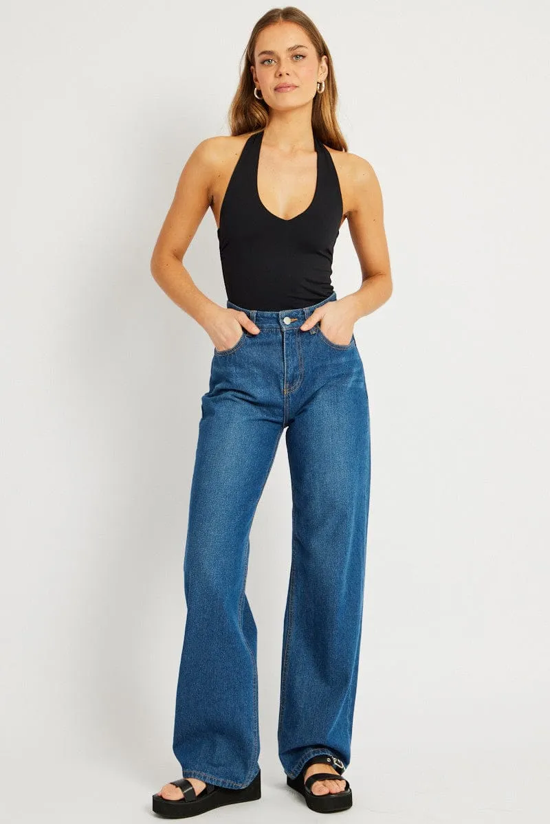 Black Supersoft Bodysuit Halter Neck