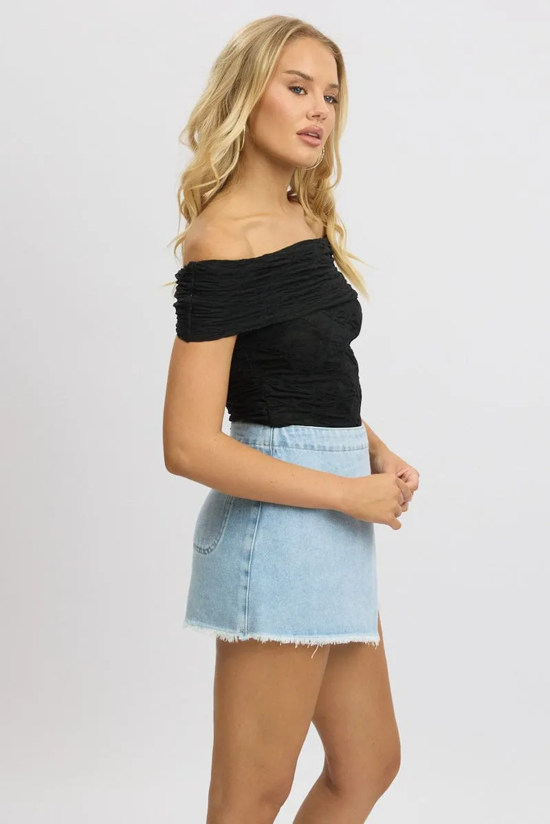 Black Textured Top Off Shoulder