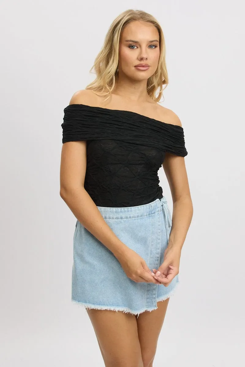 Black Textured Top Off Shoulder