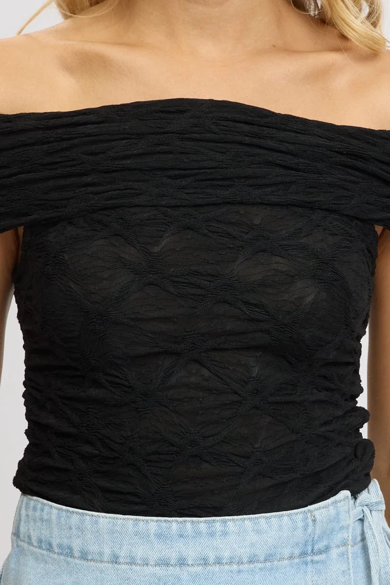 Black Textured Top Off Shoulder