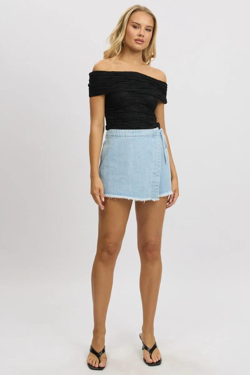 Black Textured Top Off Shoulder