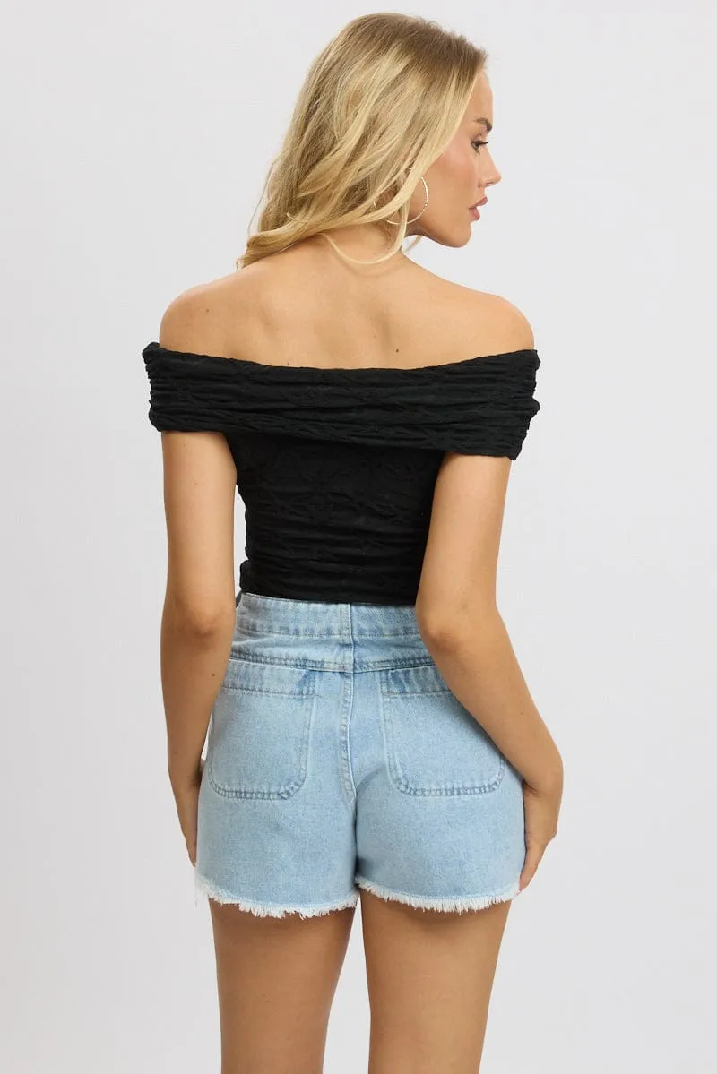 Black Textured Top Off Shoulder