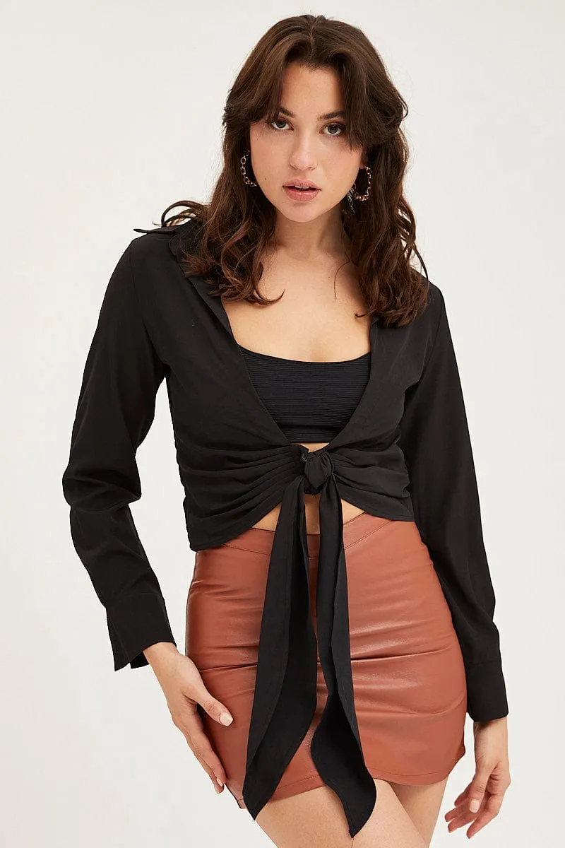 Black Tie Up Top Long Sleeve