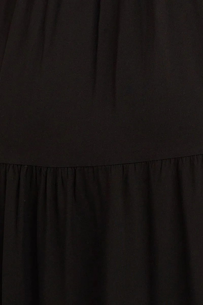 Black Tied Shoulder Tiered Midi Dress