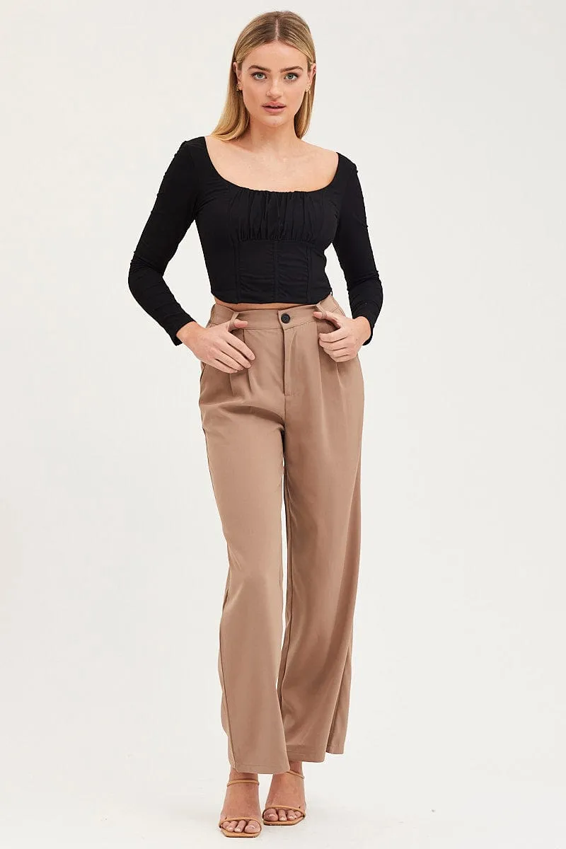 Black Top Long Sleeve Gathered Bust