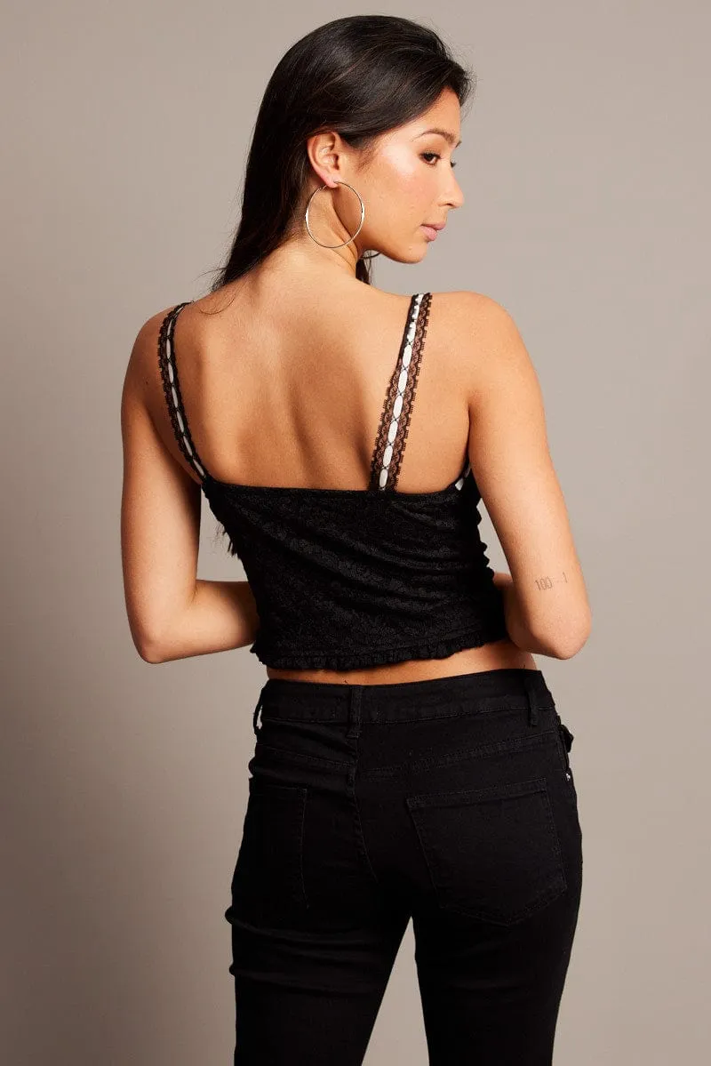 Black Trimmed Top Sleeveless Lace
