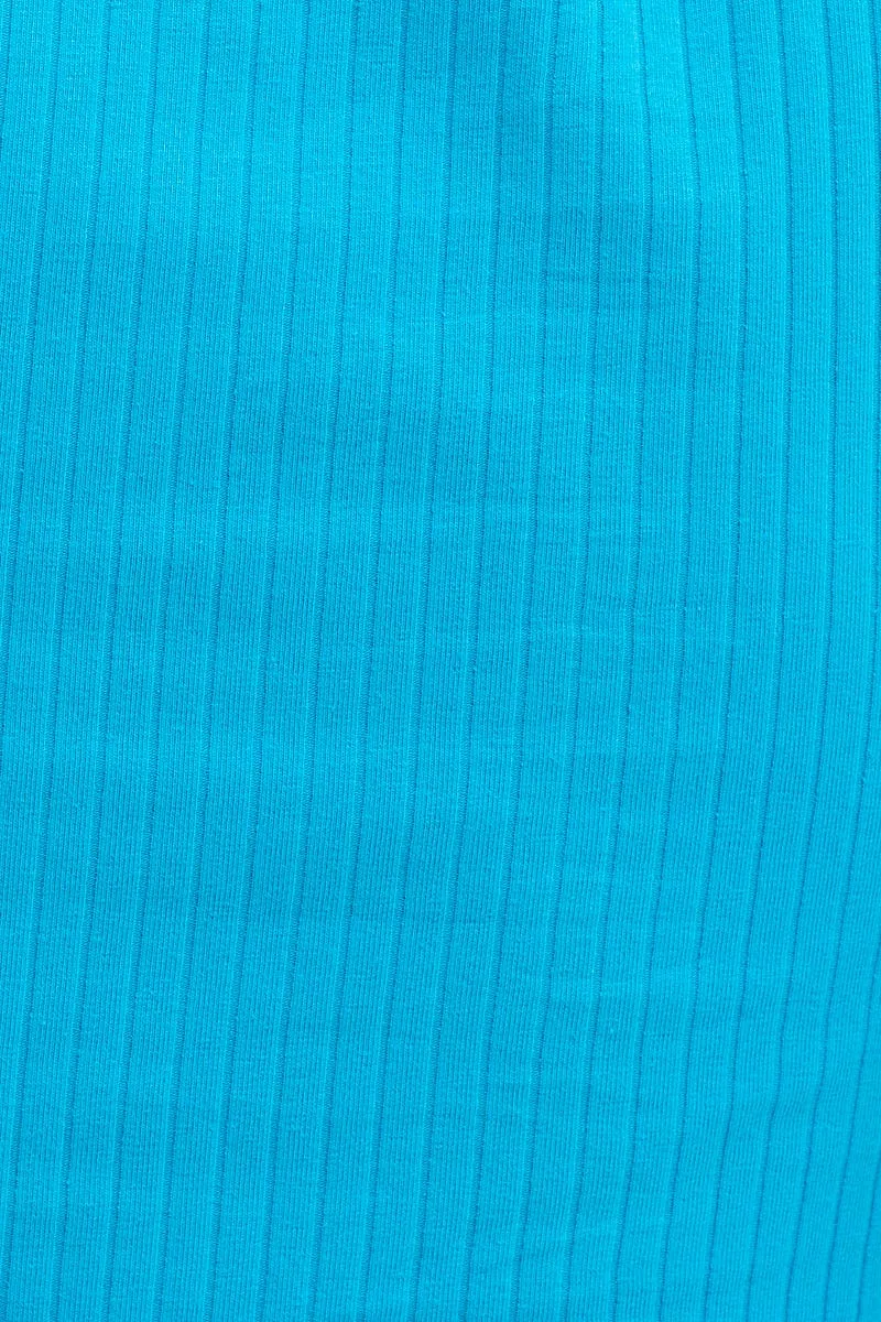 Blue Crop Top Short Sleeve Ribbed
